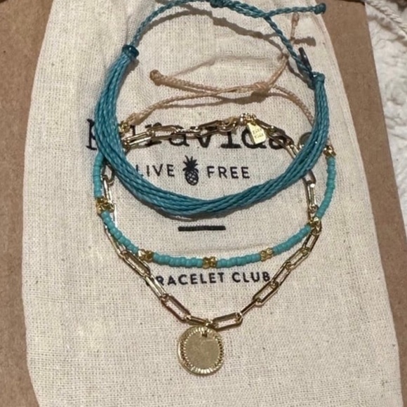 PURA VIDA Custom Turquoise 3 piece Gold Chain & Seed Bead Bracelet Set NEW! Rare - Picture 5 of 7